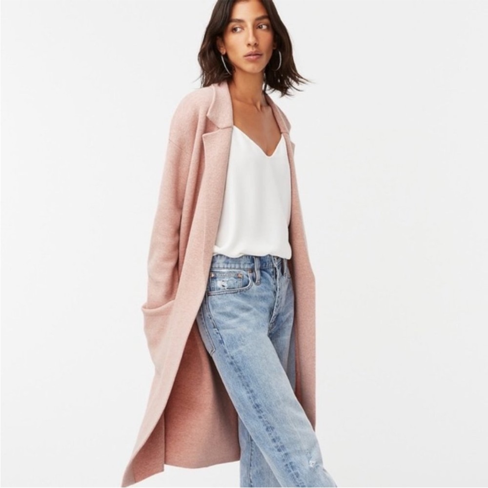 J. Crew Ella Long Cotton Wool Blend Cardigan Sweater Pink Blush Size XL